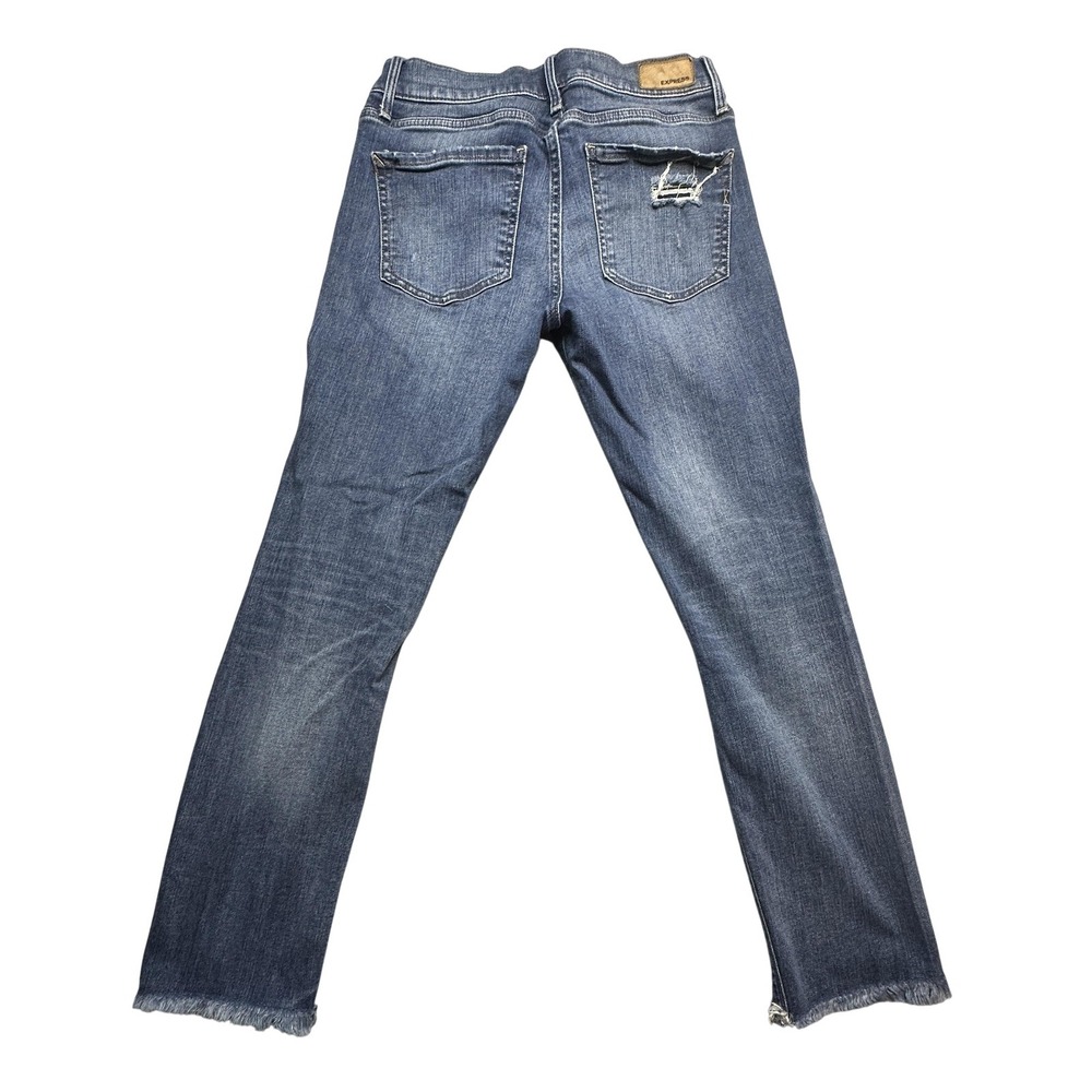 Express Skinny Ankle Jeans Womens‎ 4 Blue Mid Rise Distressed Raw Hem Stretch